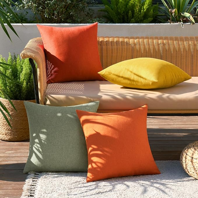 MIULEE Pack of 4 Decorative Outdoor Throw Pillow Covers Linen Waterproof Pillow - Image 3