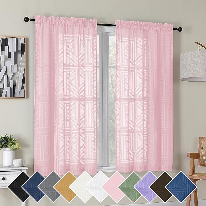 Simplebrand Blush Semi Sheer Curtains 45 Inch Length 2 Panels, Geometric by Simplebrand