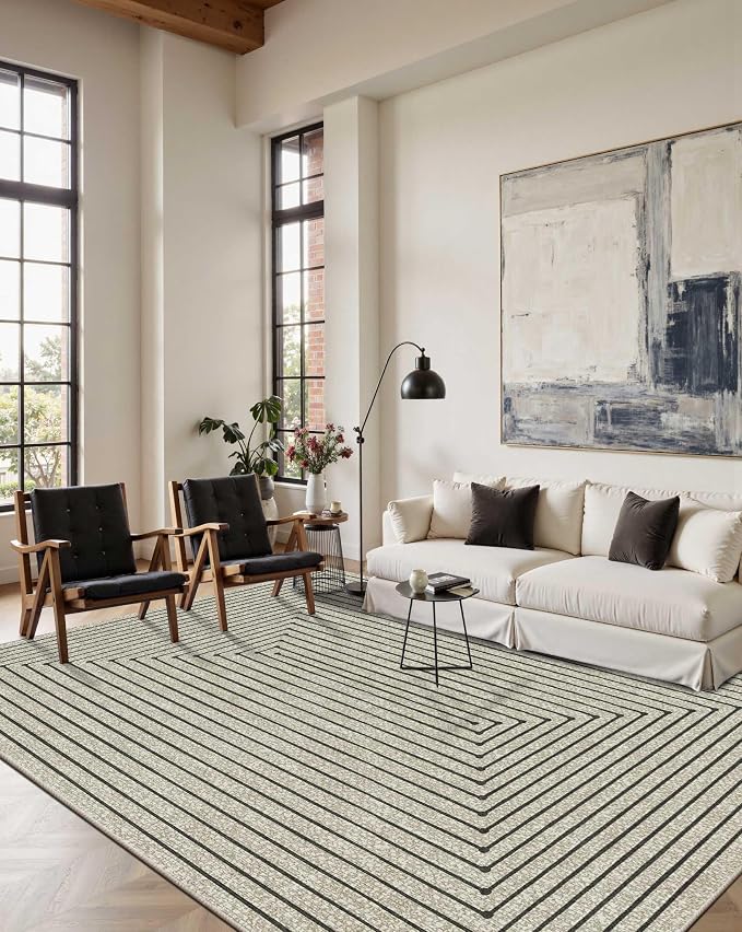 Latte&Fog 6x9 Area Rugs for Living Room Bedroom, Boho Non Slip Low Pile Carpet - Image 2