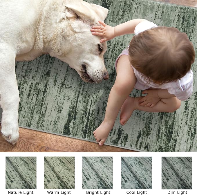 Lansny Modern Abstract Runner Rug 2x6, Forest Green Washable Kitchen Runner - Image 7