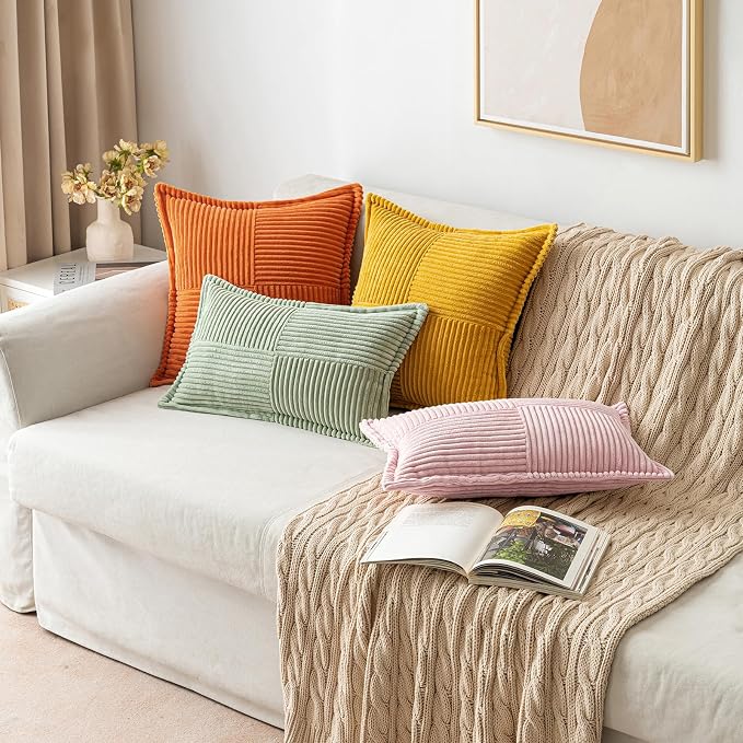 MIULEE Pink Corduroy Decorative Euro Sham Pillow Covers 24x24 Inch - Image 5