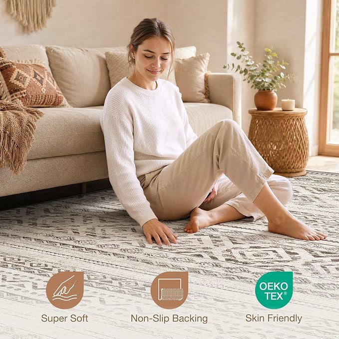 cotiled Boho 5x8 Area Rugs for Living Room: Soft Moroccan Washable Rug | Solve - Image 4
