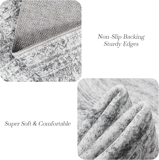 6x6 Grey Round Rug 6ft Living Room Circle Rug Gray Vintage Round Area Rug Non - Image 6