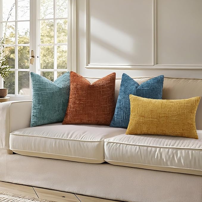 decorUhome Navy Blue Chenille Euro Sham Throw Pillow Covers 24x24 Set of 2 - Image 6