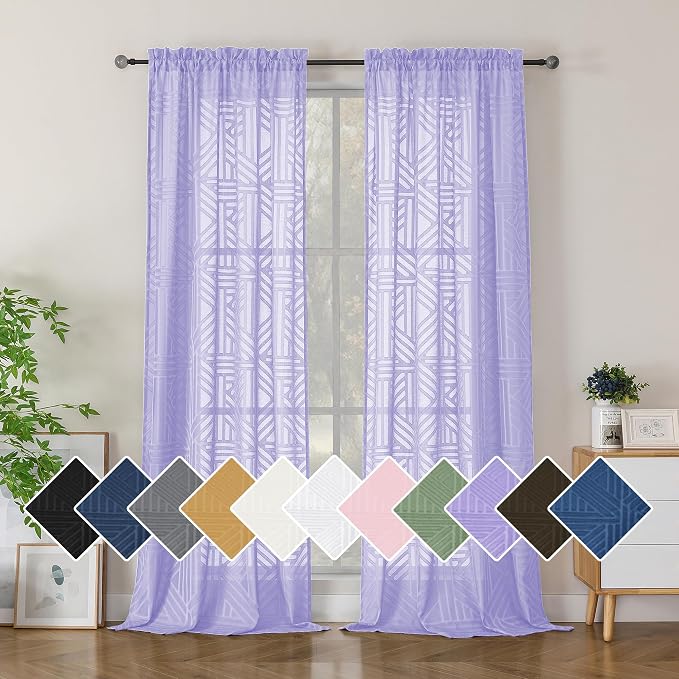 Simplebrand Lavender Semi Sheer Curtains 96 Inches Long 2 Panels, Light by Simplebrand