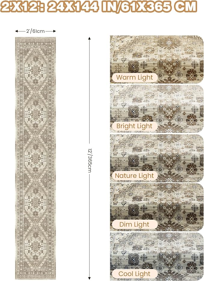Hallway Runner Rug 2x12, Extra Long Washable Runner Rugs - Image 2
