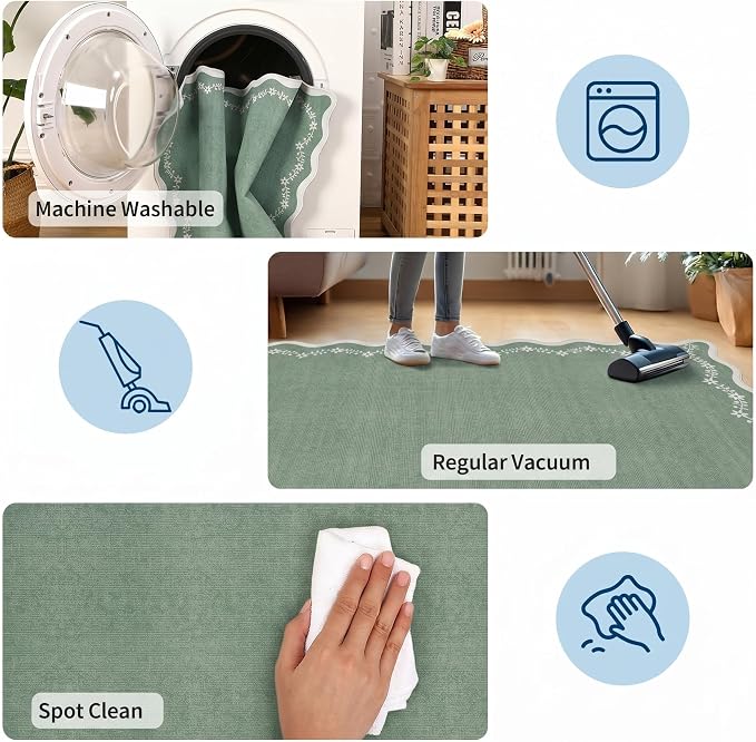 GarveeHome 2x6 Scalloped Washable Runner Rug Non Slip Hallway Kitchen Rug | - Image 7