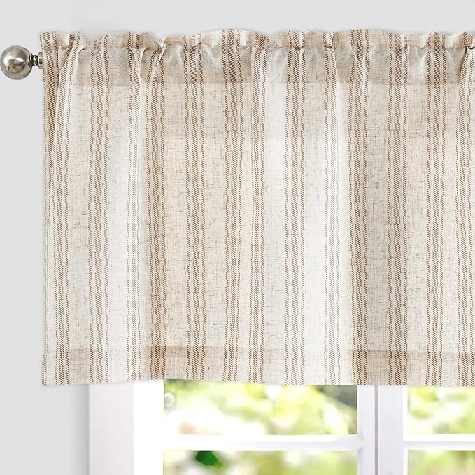 JINCHAN Striped Valance Window Treatment Linen Valance by JINCHAN