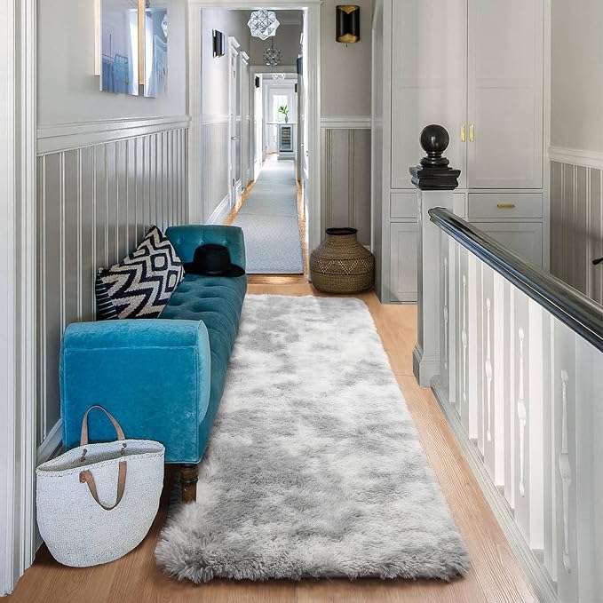 ONASAR 2x6 Runner Rugs for Bedroom Living Room, Fluffy Tie-Dyed Light Grey - Image 8