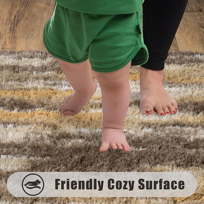 Soft Runner Rugs for Bedroom Hallways, 2x5 Abstract Brown Fluffy Shag Throw - Image 7