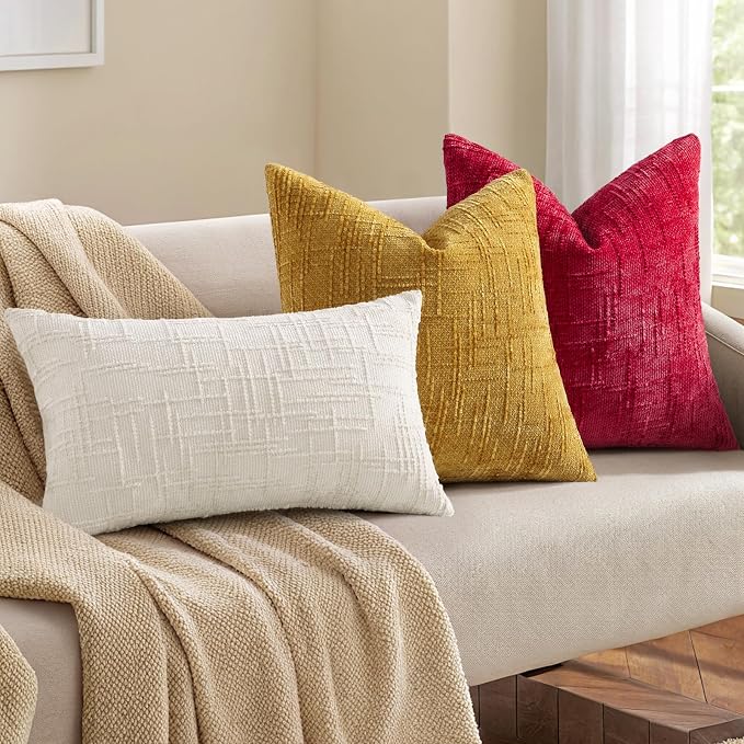 decorUhome Red Chenille Throw Pillow Covers 18x18 Set of 2 Textured Soft Cozy - Image 5