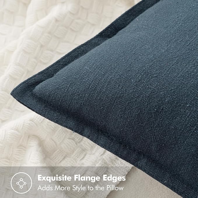 MIULEE Decorative Linen Euro Sham Pillow Covers 24x24 Navy Blue ​Boho - Image 2