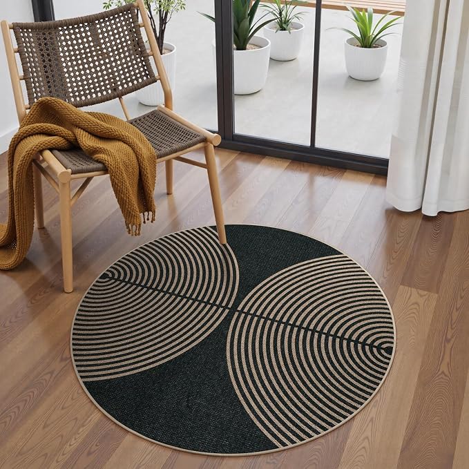 Lahome Enfys Modern Rainbow Round Washable Rug, 3ft Circular Indoor Outdoor by Lahome