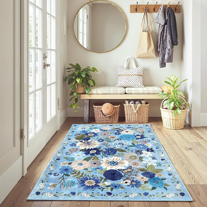 Floral Machine Washable Rug, 3x5 Rug Non Slip Soft Bedroom Rugs - Image 2