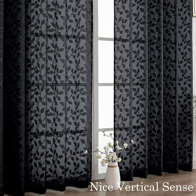 Chyhomenyc Black Sheer Curtains 84 Inch Length 2 Panels Set, Light Filtering - Image 9