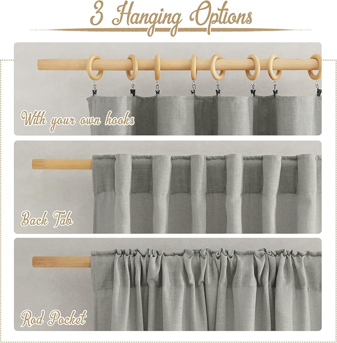 NICETOWN Linen Gray Sheer Curtains - Image 2