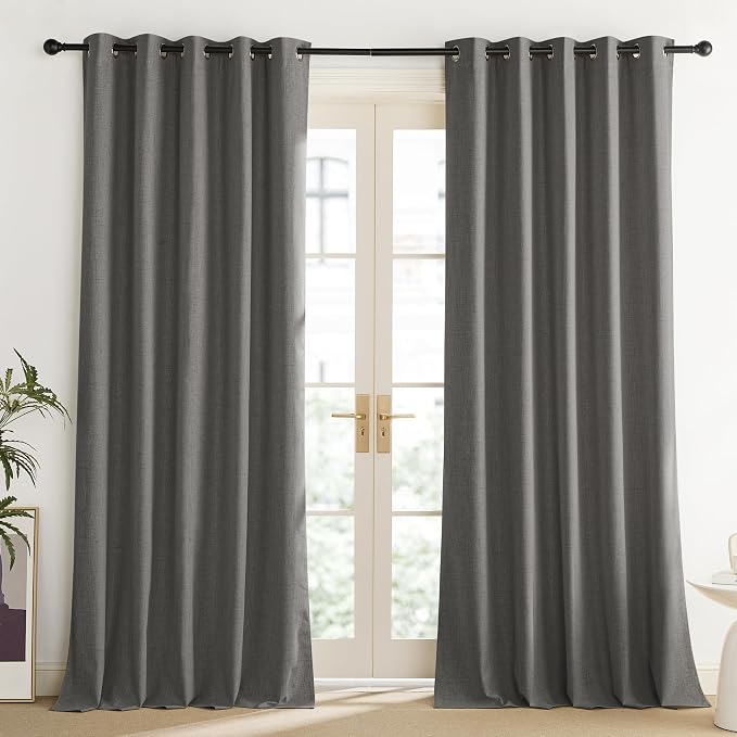 NICETOWN Grizzle Gray Vintage Linen 100% Blackout Curtains - Image 2