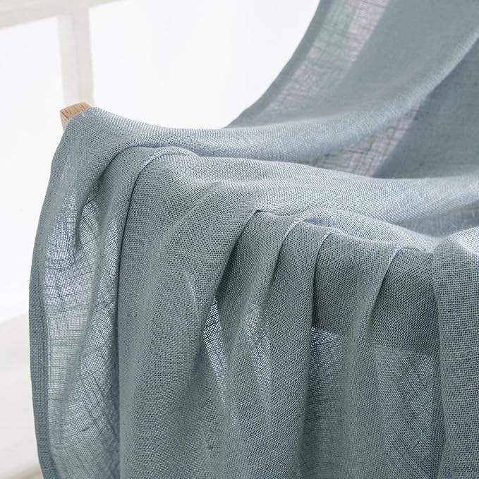 MIULEE Dusty Blue Linen Curtains 84 Inch Length 2 Panels - Image 4