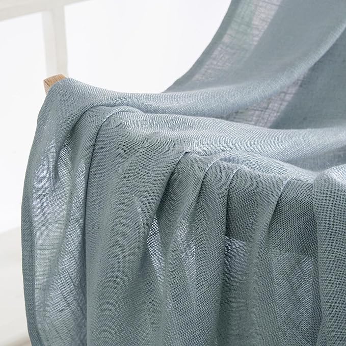 MIULEE Dusty Blue Linen Curtains 52x72 Inch 2 Panel - Image 5