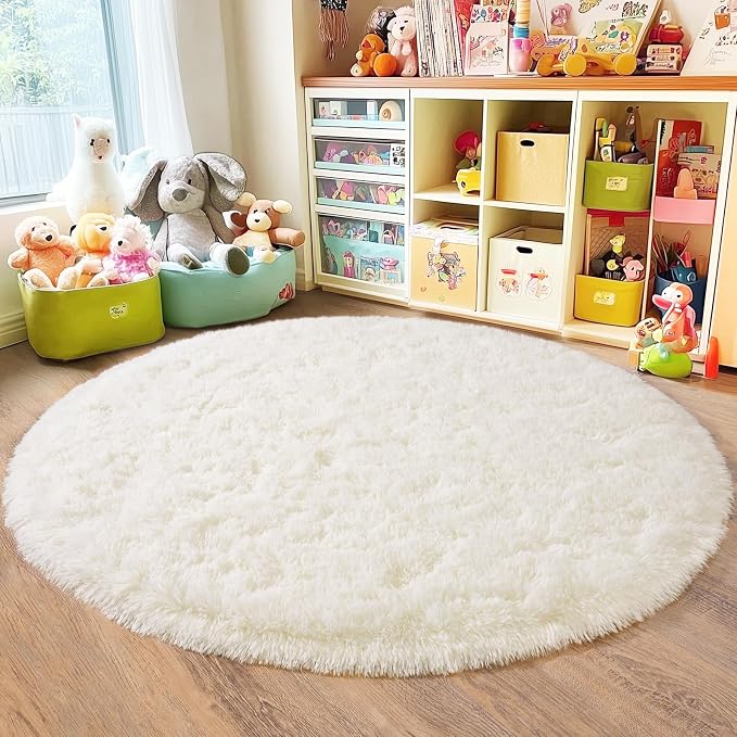 6‘x6’ Cream Round Rugs for Girls Bedroom, Ultra Soft Fluffy Circle Rug for Kids - Image 7