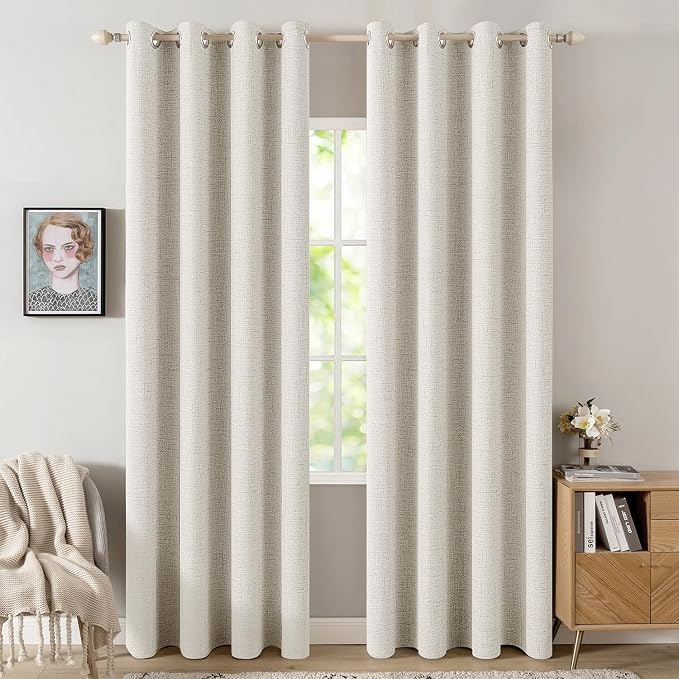 MIULEE Linen Texture Curtains for Bedroom Solid 100% Blackout Thermal Insulated by MIULEE