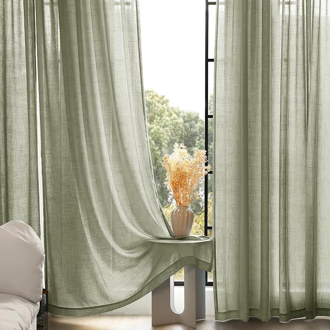 Linen Blend Sage Green Curtains 90 inch Length 2 Panels - Image 7