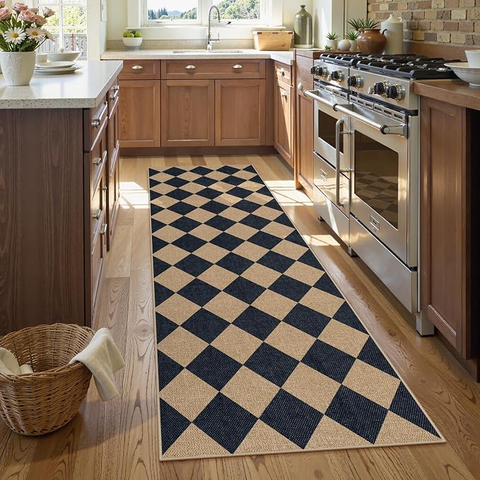 Lahome Colette Checkered Easy Jute Runner Rug, 2x8 Hallway Kitchen Runner Rug - Image 3