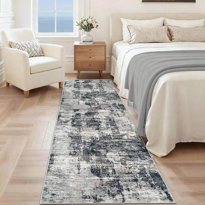 2x7 Runner Rug for Hallway, Washable Modern Abstract Runner Rugs Neutral Soft - Image 2