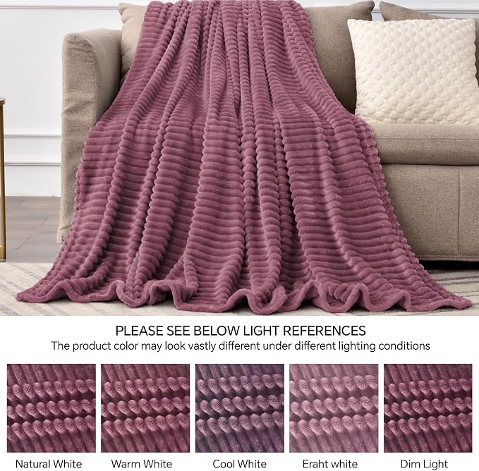 BEDELITE Fleece Throw Blanket for Couch – 3D Ribbed Jacquard Soft and Warm - Image 5