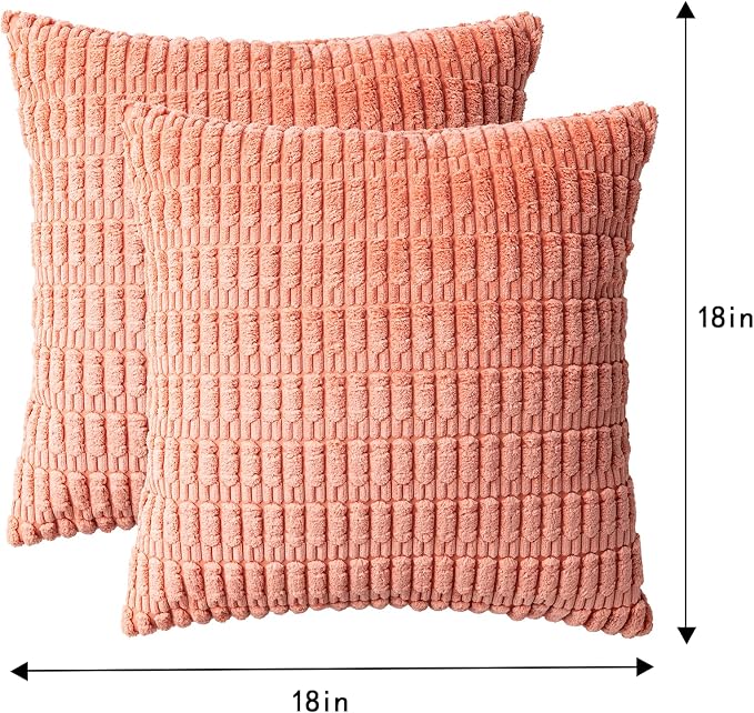 Pack of 2 Corduroy Decorative Throw Pillow Covers 18x18 InchSoft Boho Striped - Image 7