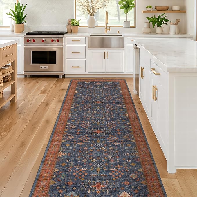 Navy Blue Washable 10 ft Long Runner by HazoHaus