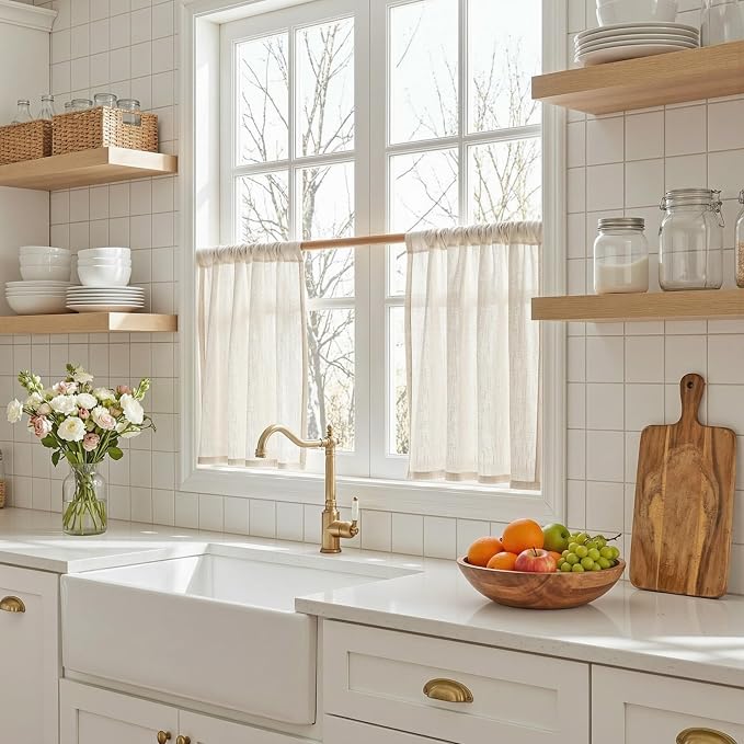 MYSKY HOME Natural Linen Curtains 30 Inches Long - Image 2
