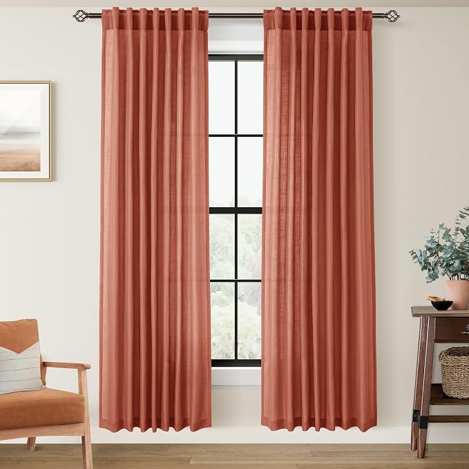 80 inch Linen Terracotta Curtains 2 Panels by Jolilight