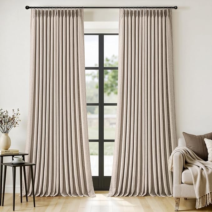 MIULEE Pinch Pleated Thick Linen Curtains 102 Inches Long 2 Panels by MIULEE