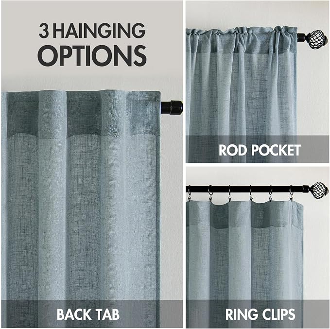 MIULEE Dusty Blue Linen Curtains 96 Inch Long 2 Panels - Image 2