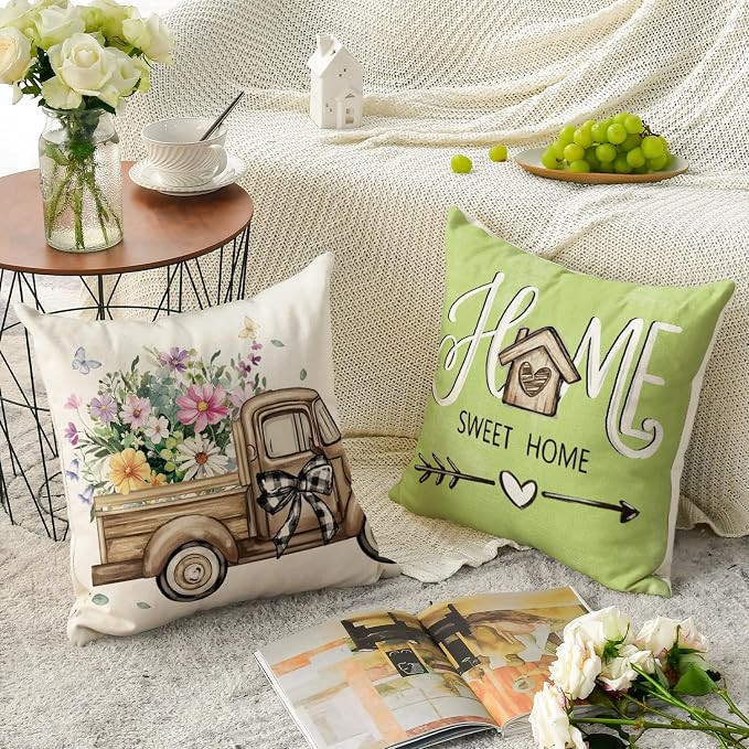 AVOIN colorlife Bless Our Home Eucalyptus Leaves Throw Pillow Covers, 16 x 16 - Image 3