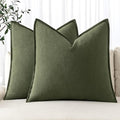 MIULEE Decorative Linen Pillow Covers 20x20 Inch Dark Olive Green Boho by MIULEE
