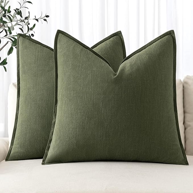 MIULEE Decorative Linen Euro Sham Pillow Covers 22x22 Inch Dark Olive Green by MIULEE