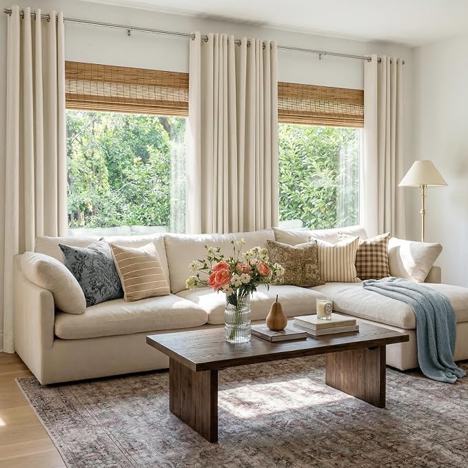 100% Blackout Linen Textured Curtains 80 Inch Long, Butter Cream | 100% - Image 5
