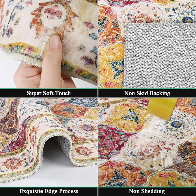 HEBE Hallway Runner Rug 2'x10' Washable Vintage Distressed Area Rugs Non Slip - Image 3
