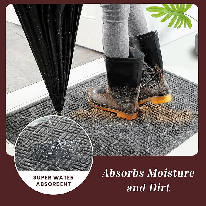 Mibao Front Door Mat Indoor Outdoor Entrance, Dirt Trapping Waterproof - Image 3