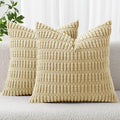 MIULEE Corduroy Decorative Throw Pillow Covers 18x18 Beige Pack of 2 | Soft by MIULEE