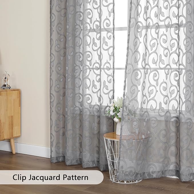 OWENIE Furman Sheer Charcoal Gray Curtains 90 inches Long - Image 4