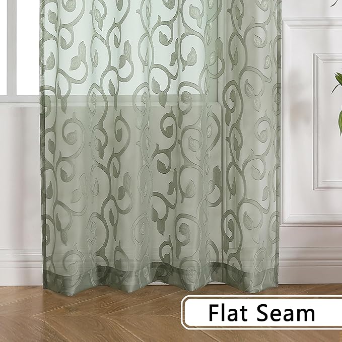 OWENIE Furman Extra Long Sheer Sage Green Curtains 96 inches Long - Image 7