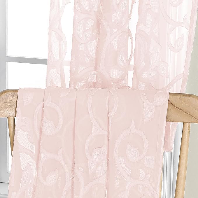 OWENIE Furman Blush Pink Sheer Curtains 36 inch Length 2 Panels Set - Image 7
