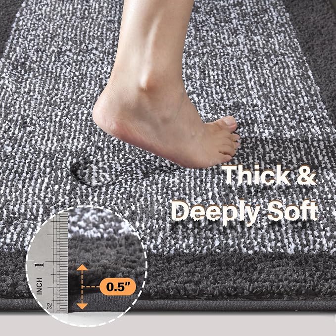 48x24 Long Bathroom Rugs Washable Non Slip, Dark Grey Bath Mat - Image 5