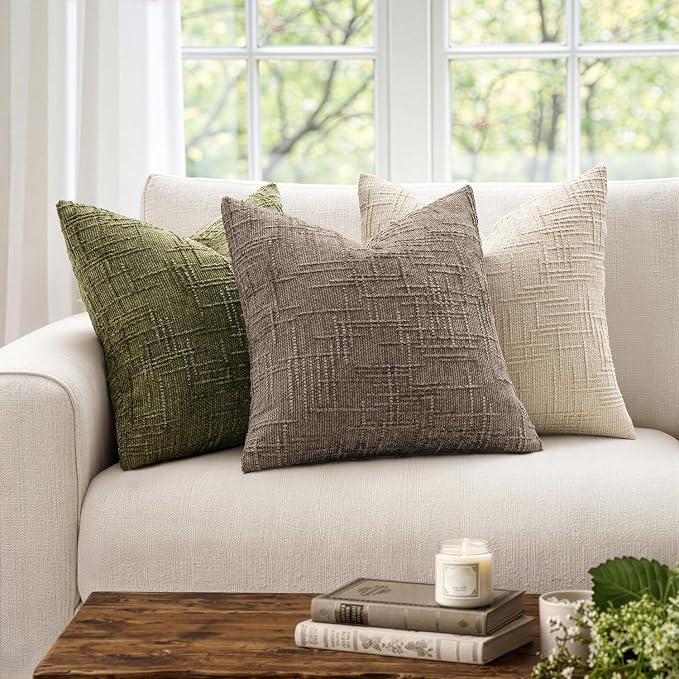 MIULEE Chenille Textured Euro Throw Pillow Covers Taupe Grey 26x26 | Set of 2 - Image 4