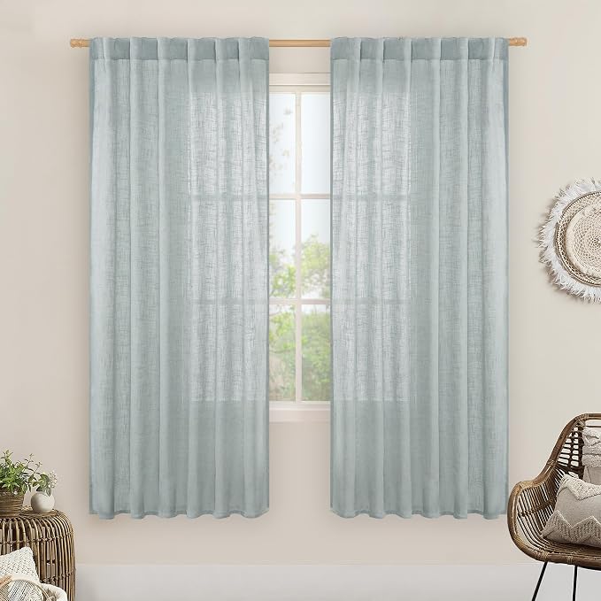 LAMIT Light Filtering Linen Curtains 68 inches Long by LAMIT