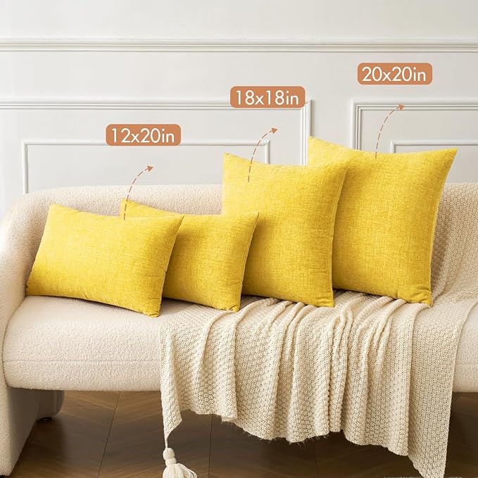 MIULEE Pack of 2 Couch Throw Pillow Covers 18x18 Inch Soft Yellow Chenille - Image 4