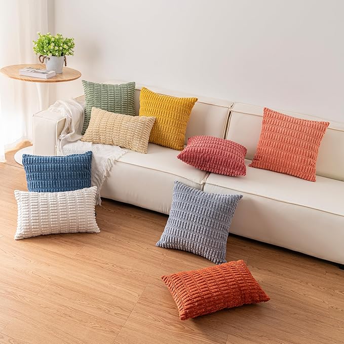 Pack of 2 Corduroy Decorative Throw Pillow Covers 18x18 Inch Soft Striped - Image 6